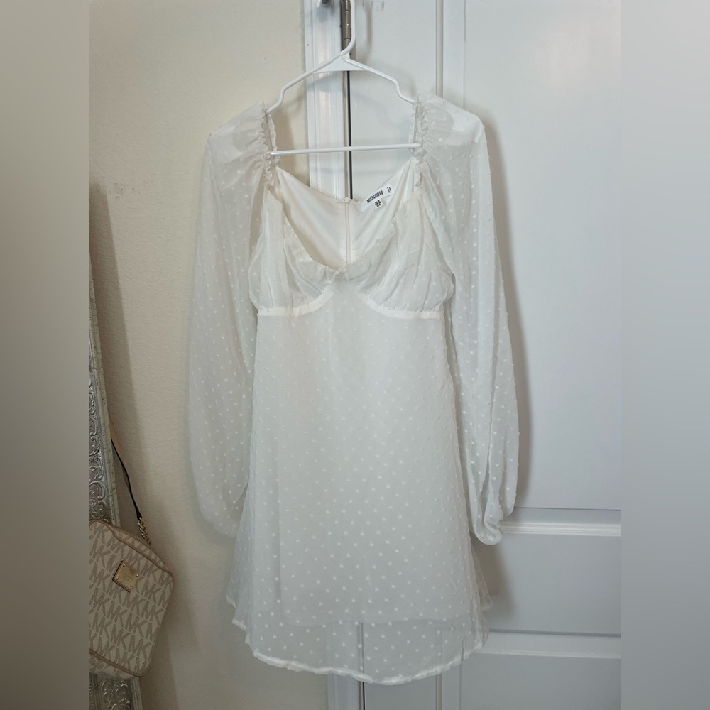 Misguided white dot long sleeve mini dress